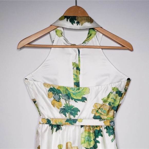 Badgley Mischka | Dresses | Green Floral Halter Midi Dress Badgley Mischka  | Poshmark